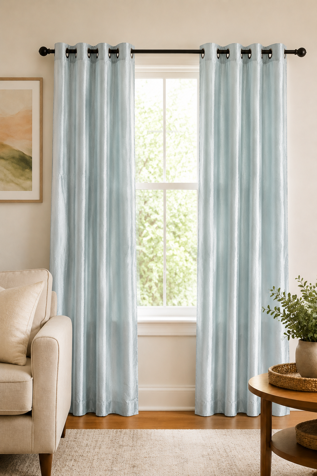 Set of 2 Mint Green Shimmer Grommet Curtain Panel – 36"W × 82"L