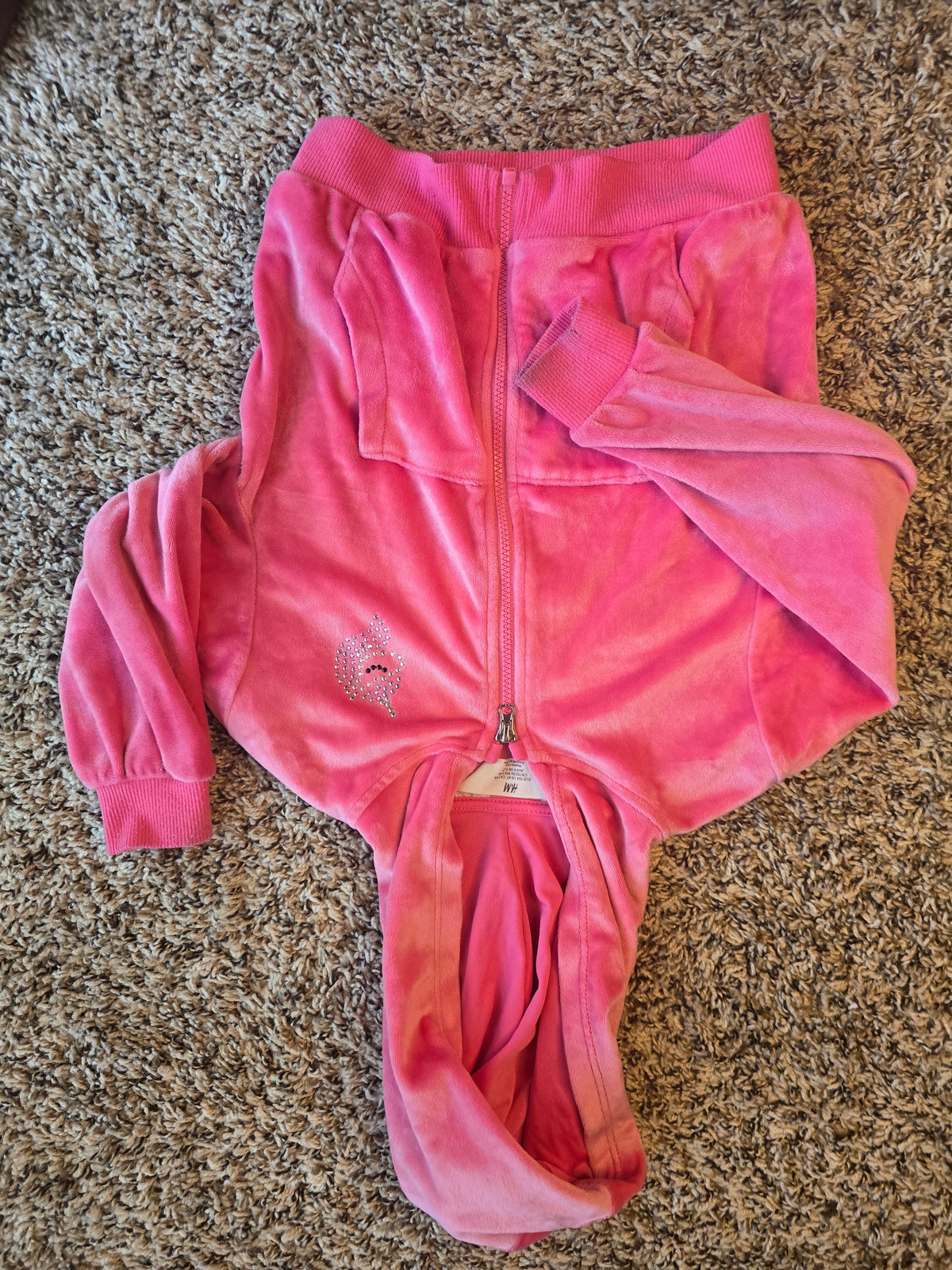 Girls H&M Pink Velour Hoodie & Blue Denim Joggers Mix & Match Set Size 3–4Y