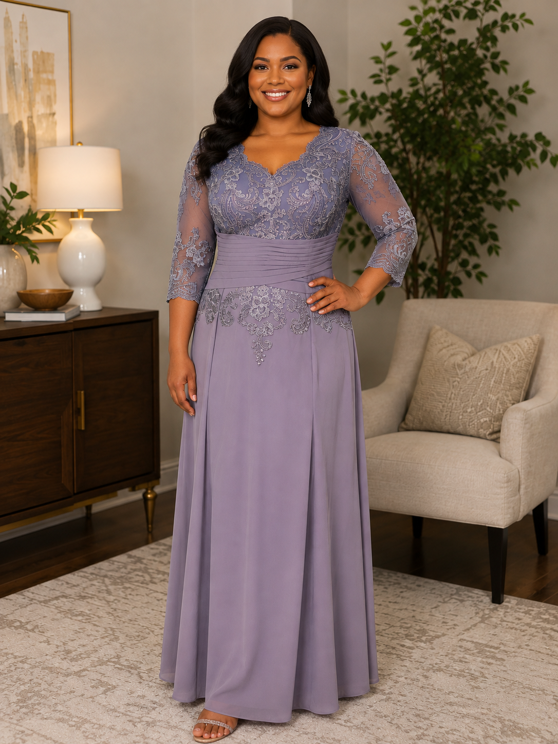 JJ's House Dusty Lavender Lace Formal Evening Gown – Women's Custom Size (See Measurements)