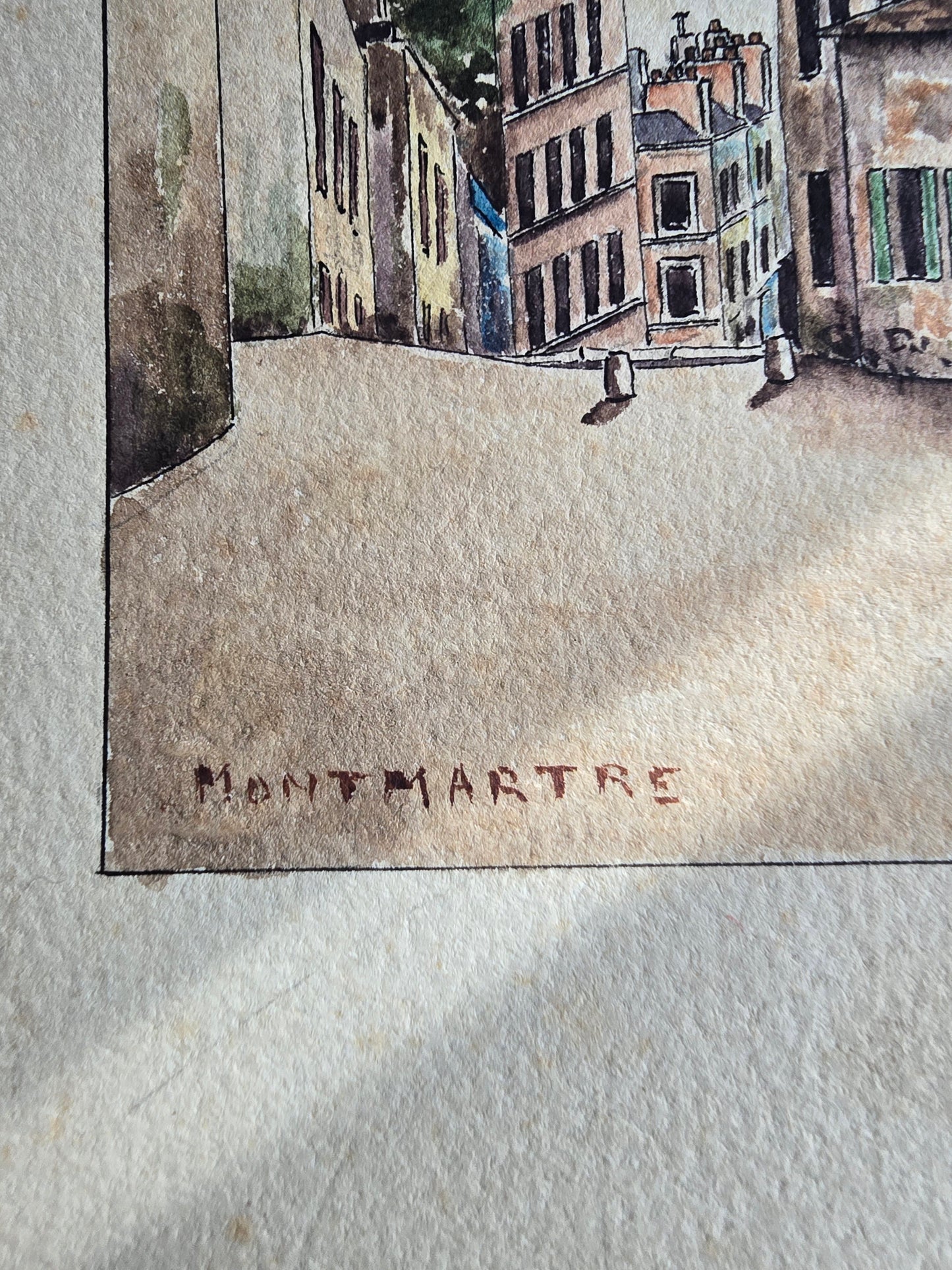 Antique French R. Jouven Signed Watercolor Montmartre Paris Street Scene 8.5” x 5”