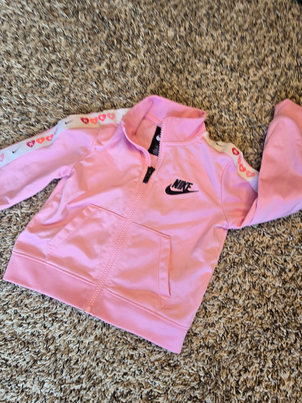 Nike Baby Girls Pink Full Zip Track Jacket Heart Logo Sleeve Stripe 24M