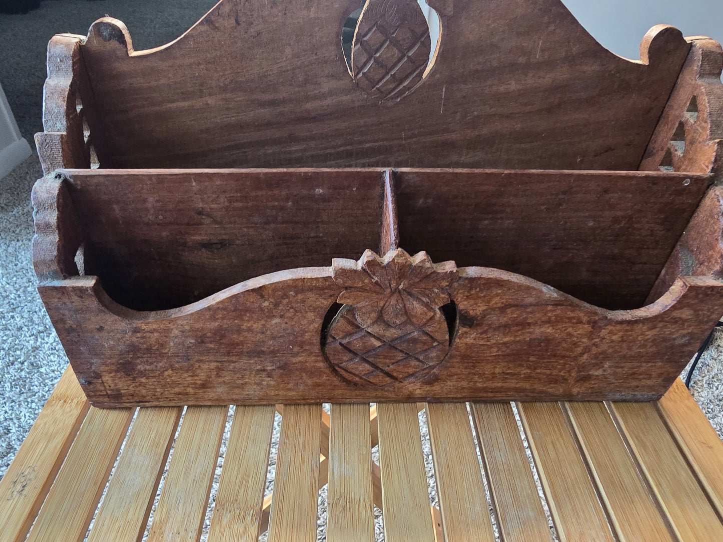 Vintage Rustic Wooden Pineapple Mail & Letter Organizer – Hand Carved Desk Storage
