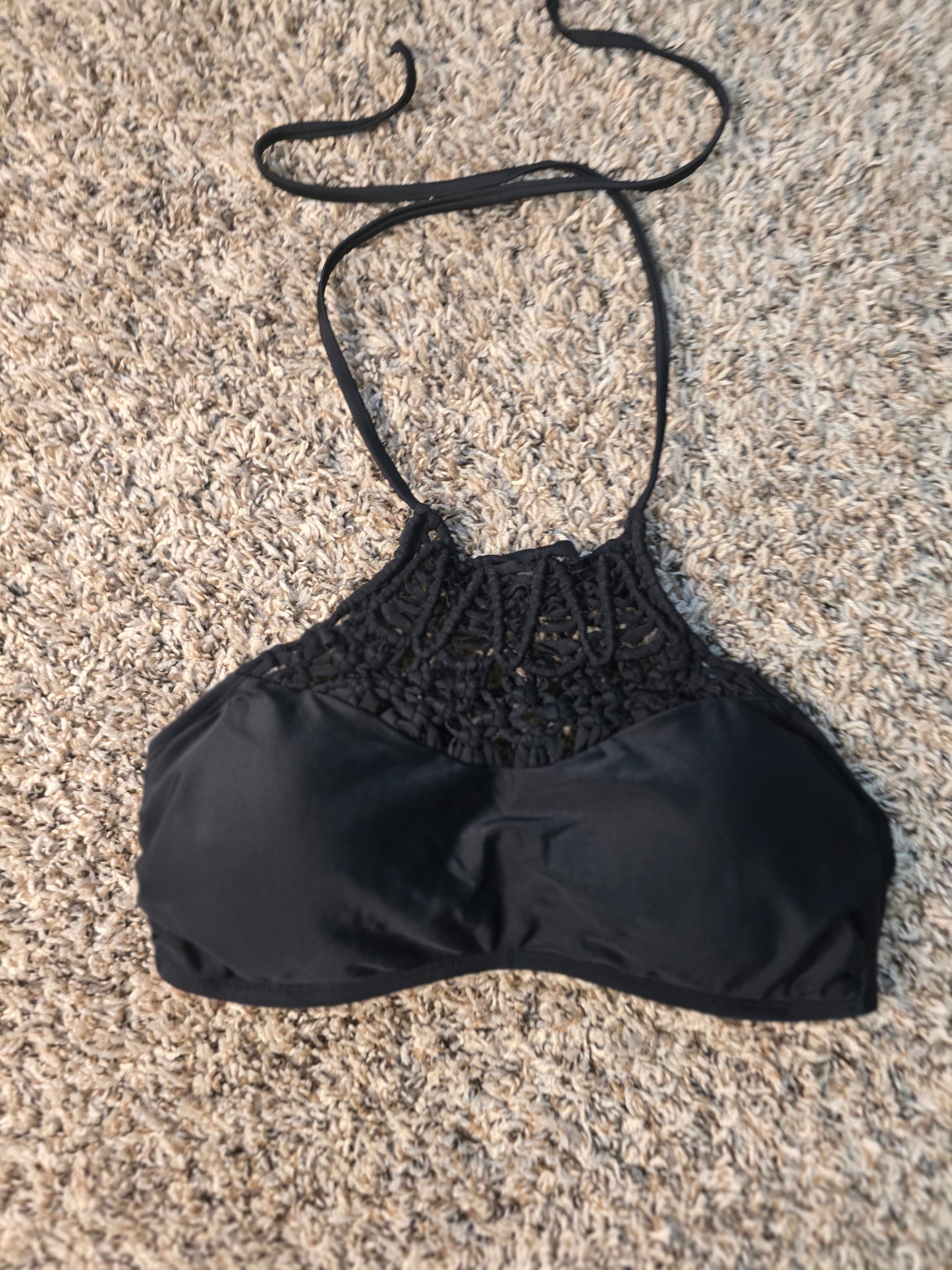 Black Crochet Halter Bikini Top – Size Medium