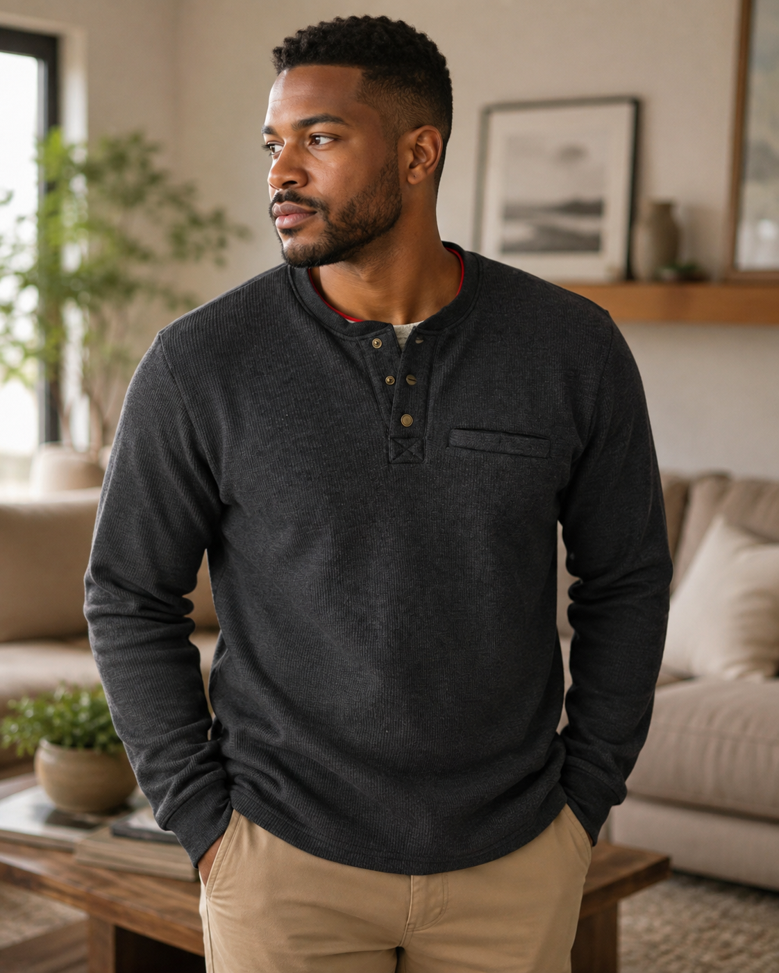 Coleman Men’s XL Sherpa-Lined Henley Pullover – Charcoal Gray
