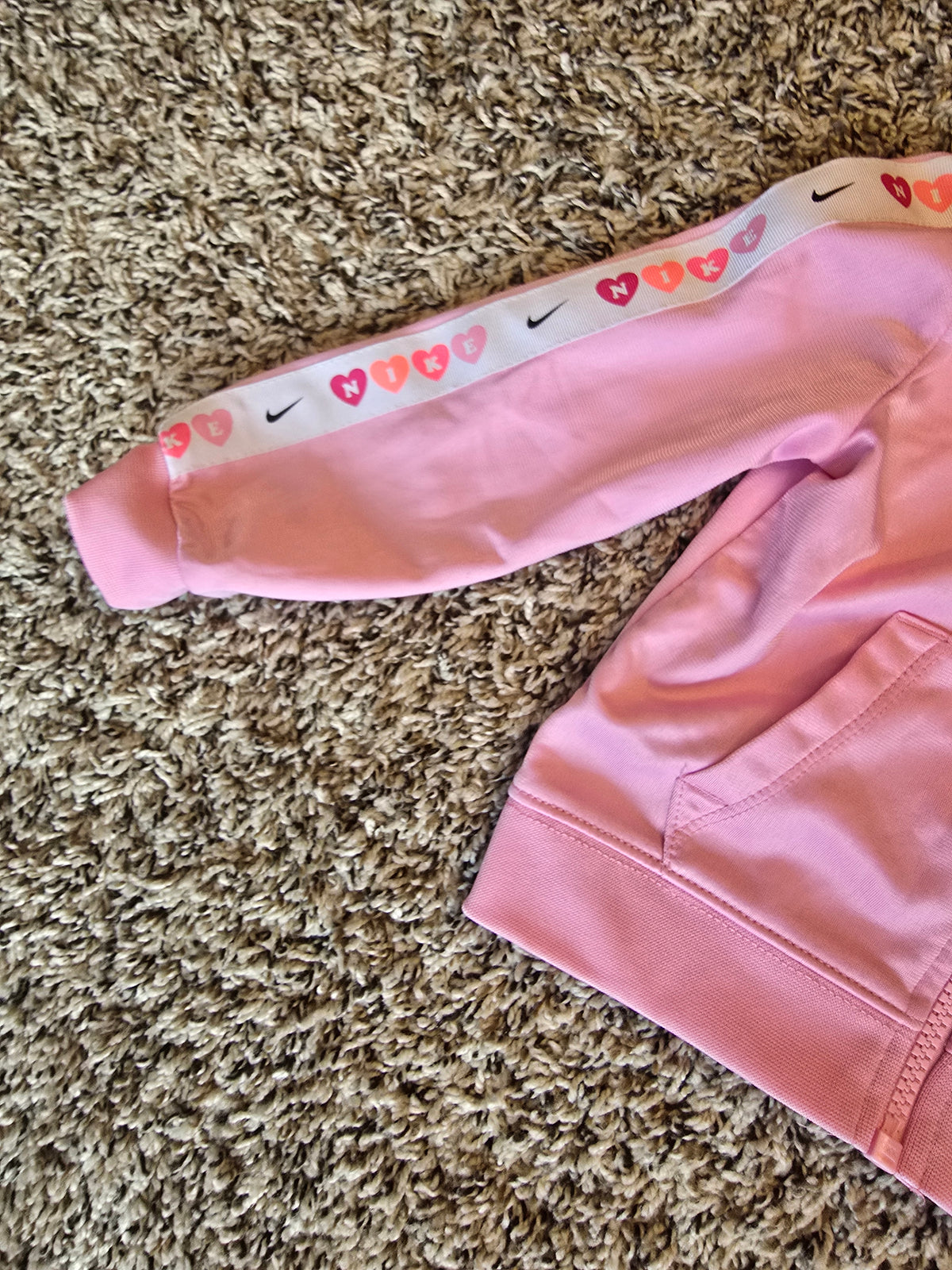 Nike Baby Girls Pink Full Zip Track Jacket Heart Logo Sleeve Stripe 24M