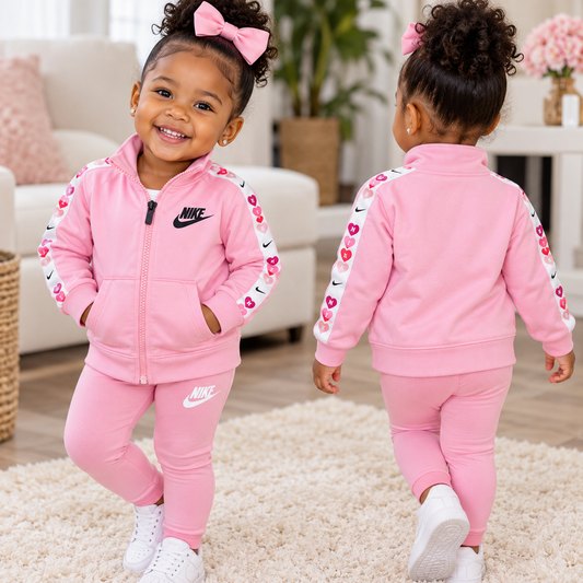 Nike Baby Girls Pink Full Zip Track Jacket Heart Logo Sleeve Stripe 24M