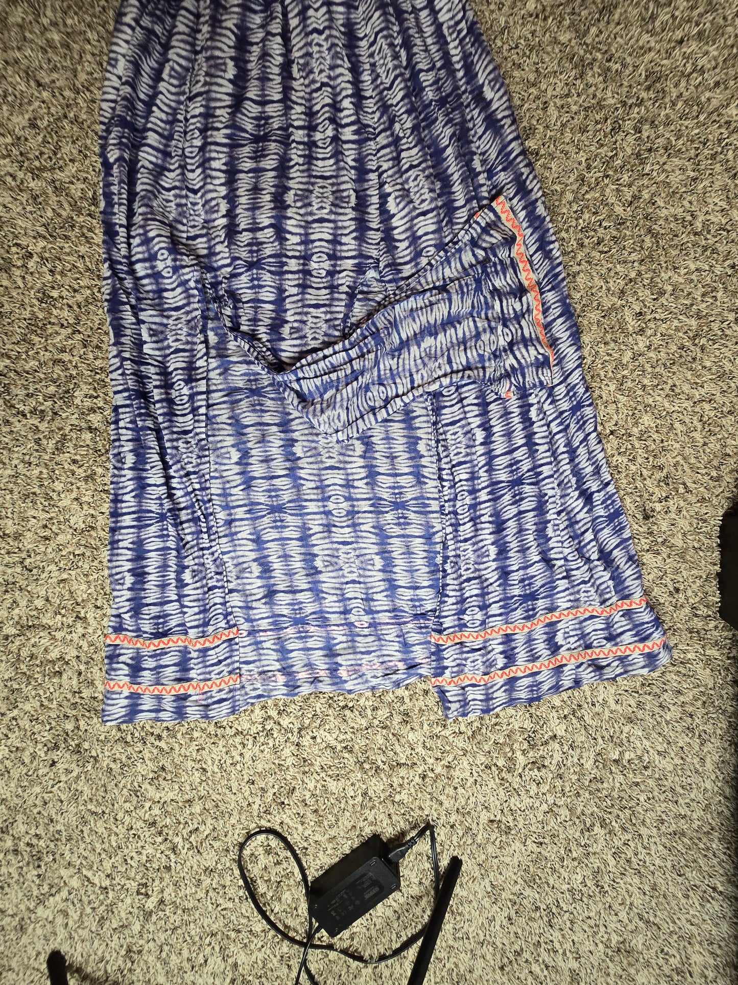 Blue & White Boho Maxi Dress with Front Slit size Medium