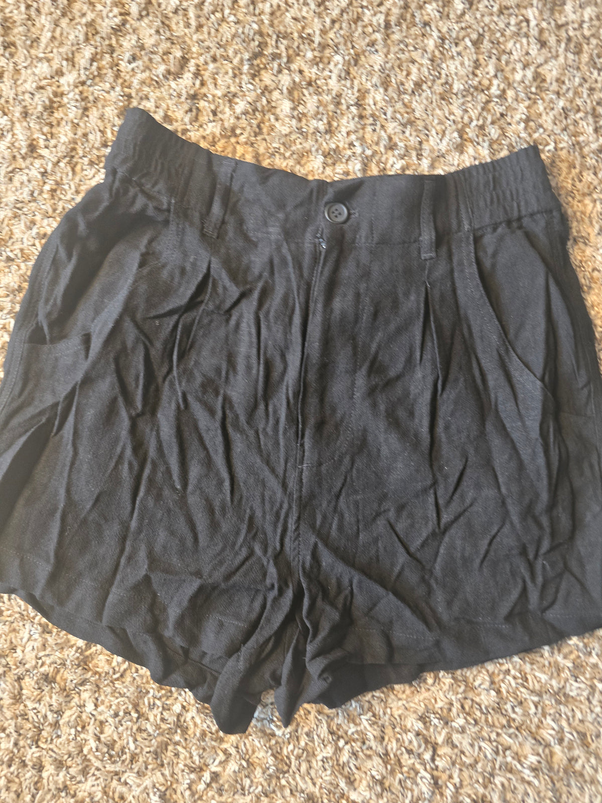 Fashion Nova Black High-Waisted Pleated Linen Blend Shorts Size M