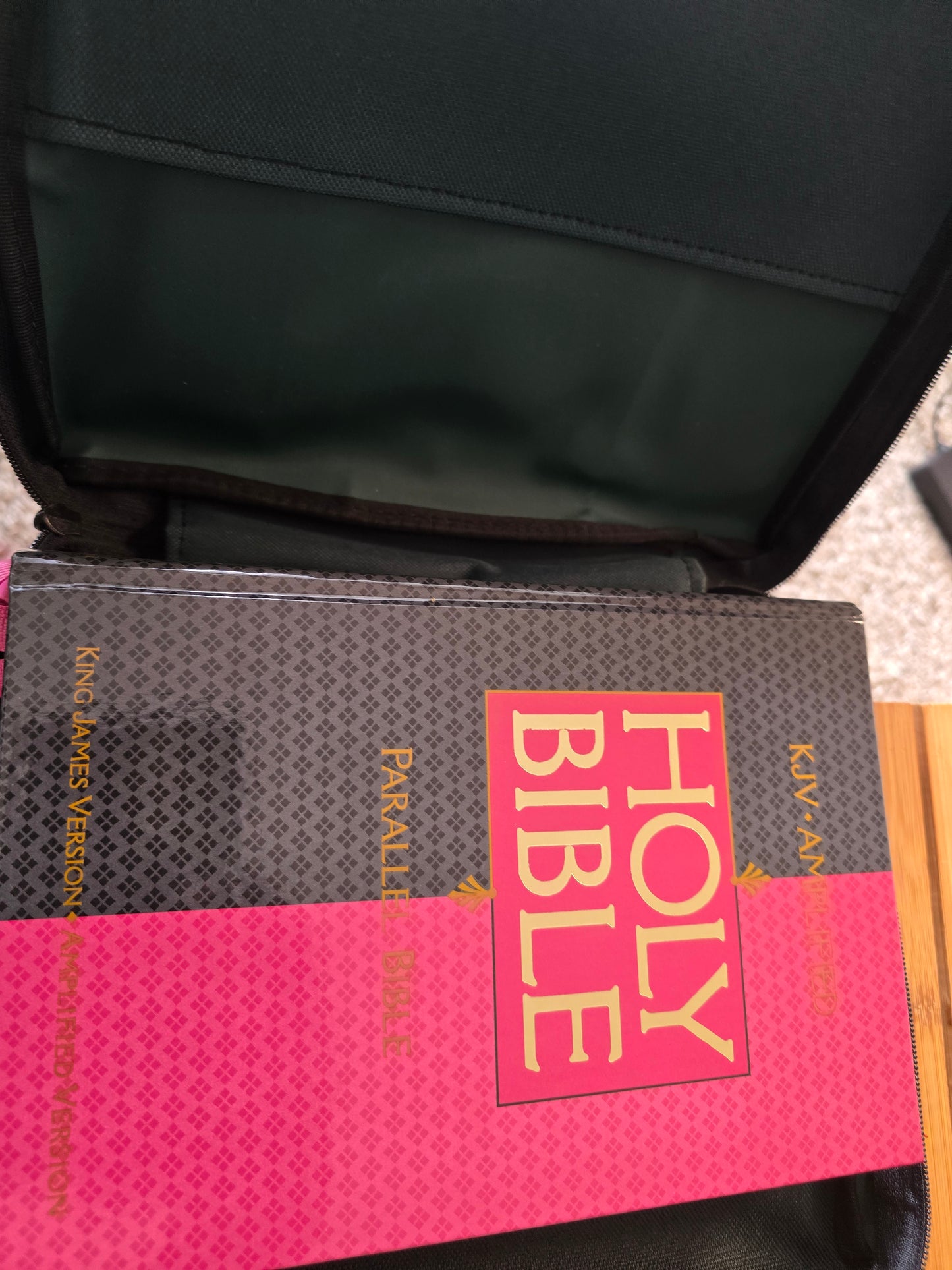 KJV & Amplified Parallel Holy Bible with Green Floral Bible Case + 4 Ribbon Bookmarks