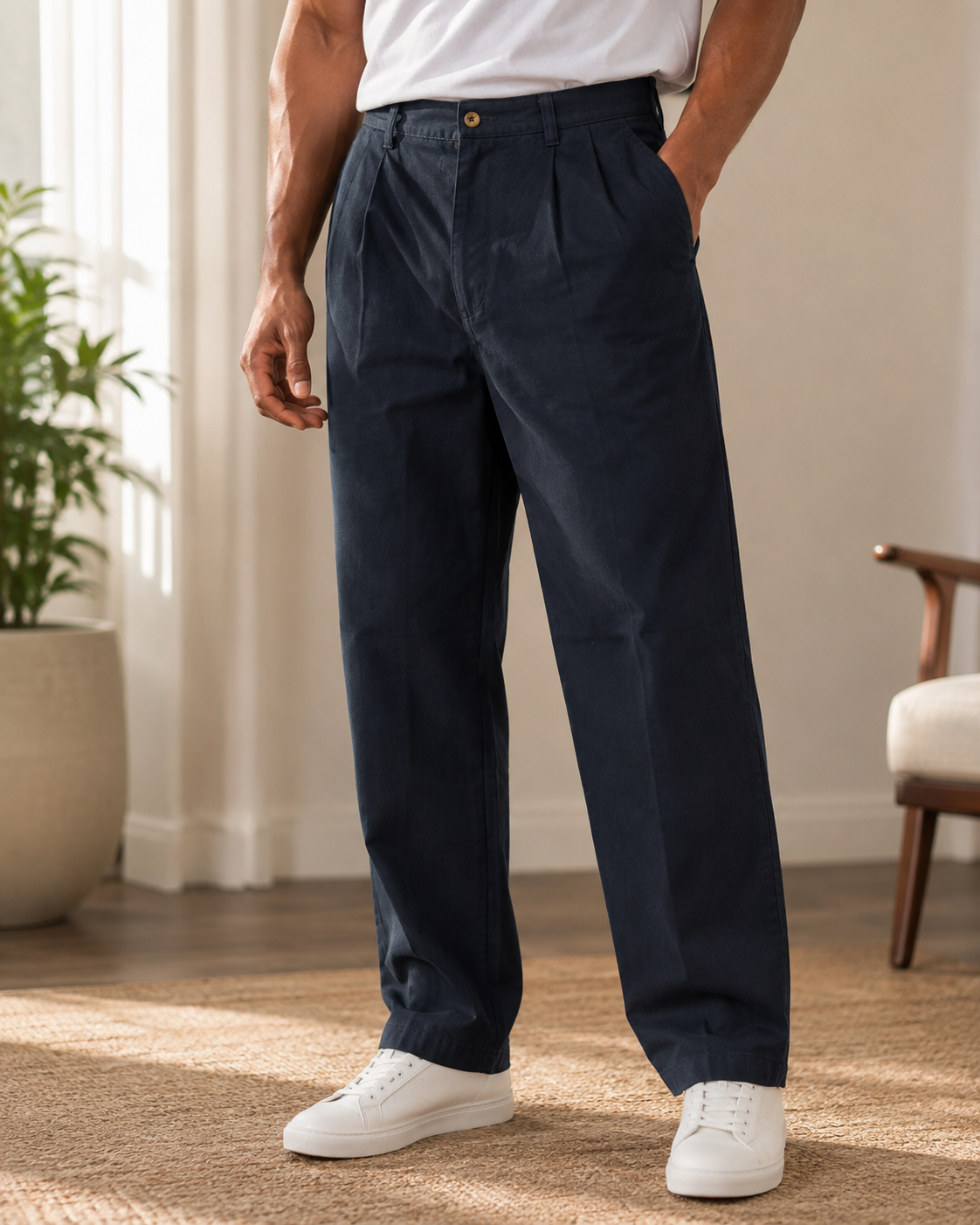 Men’s Blue Pleated Dress Pants – Size 38x32