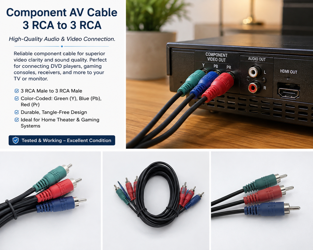 Component Video RCA Cable – Red Green Blue Male-to-Male