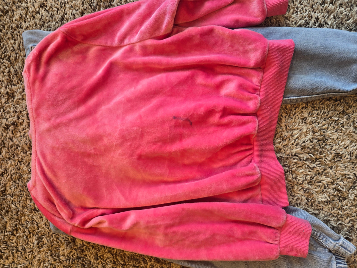 Girls H&M Pink Velour Hoodie & Blue Denim Joggers Mix & Match Set Size 3–4Y