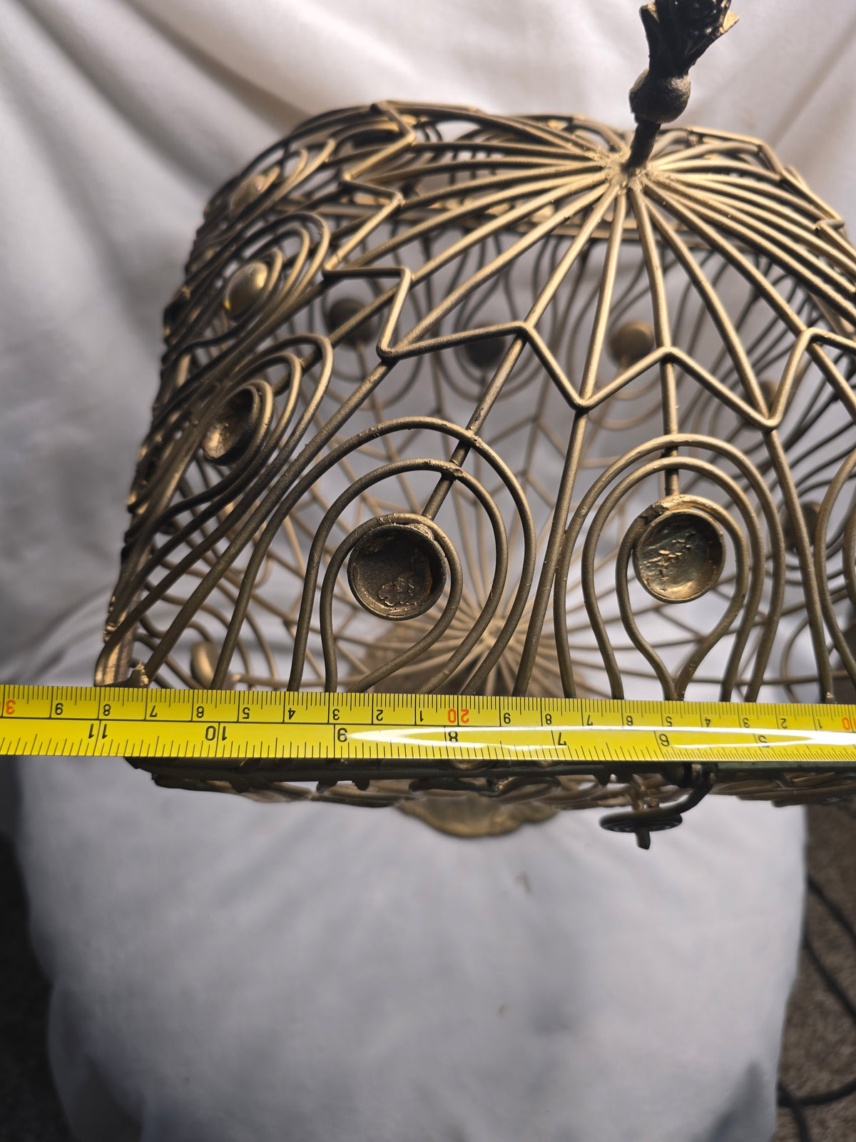Ornate Gold Metal Wire Pedestal Basket with Lid Decorative Centerpiece