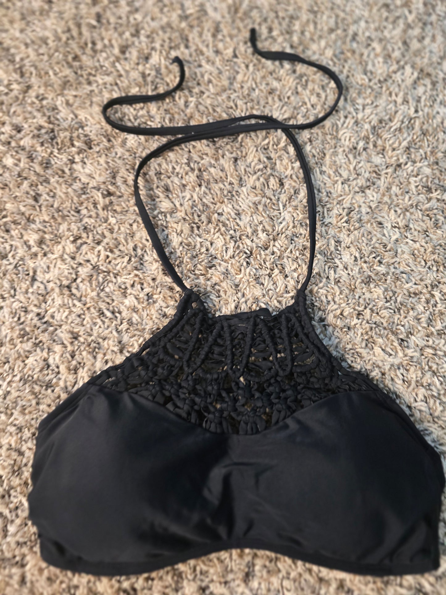 Black Crochet Halter Bikini Top – Size Medium