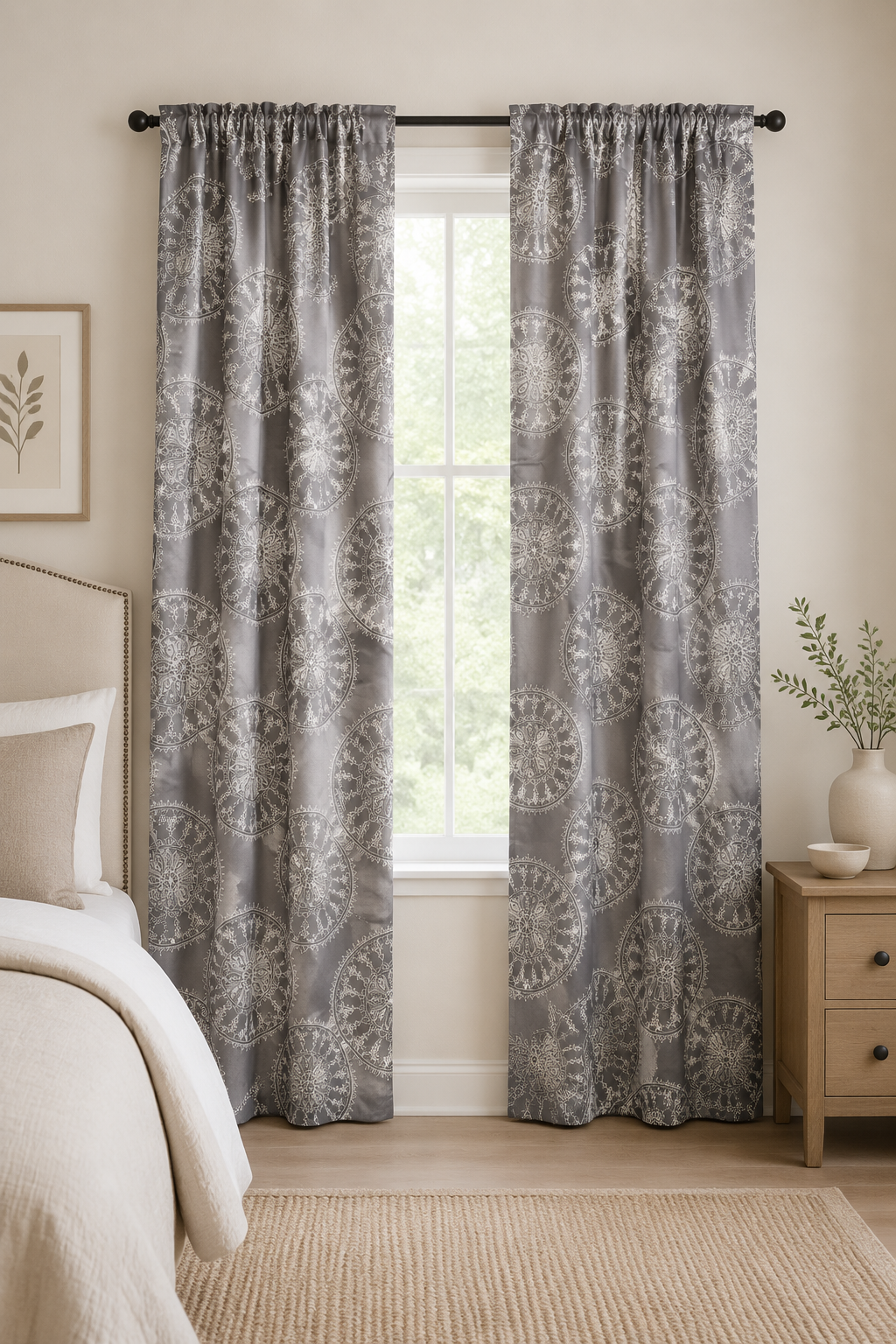 Mainstays Gray Medallion Curtain Panels – Set of 2 – 30"W x 84"L Each