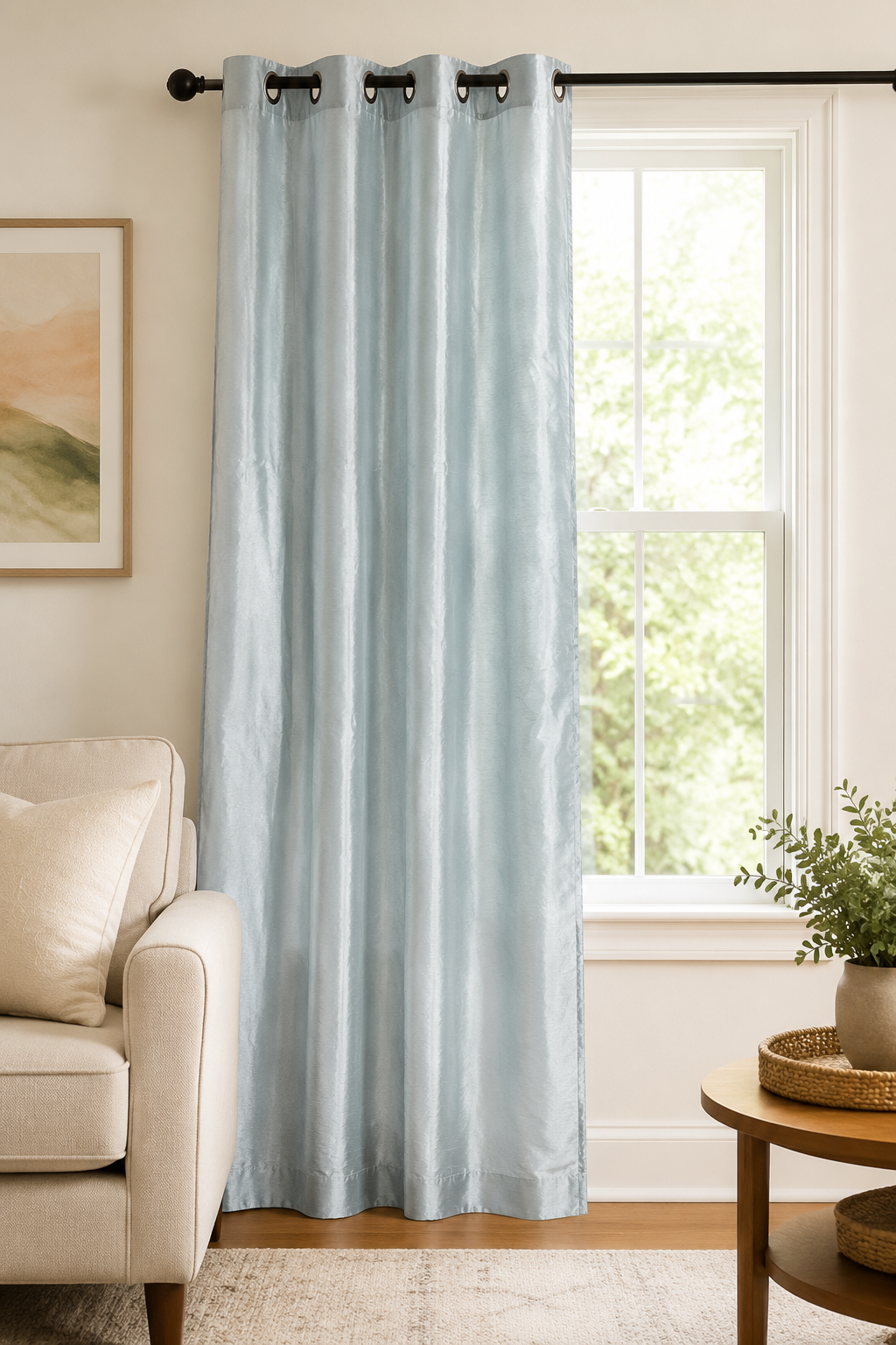 Set of 2 Mint Green Shimmer Grommet Curtain Panel – 36"W × 82"L