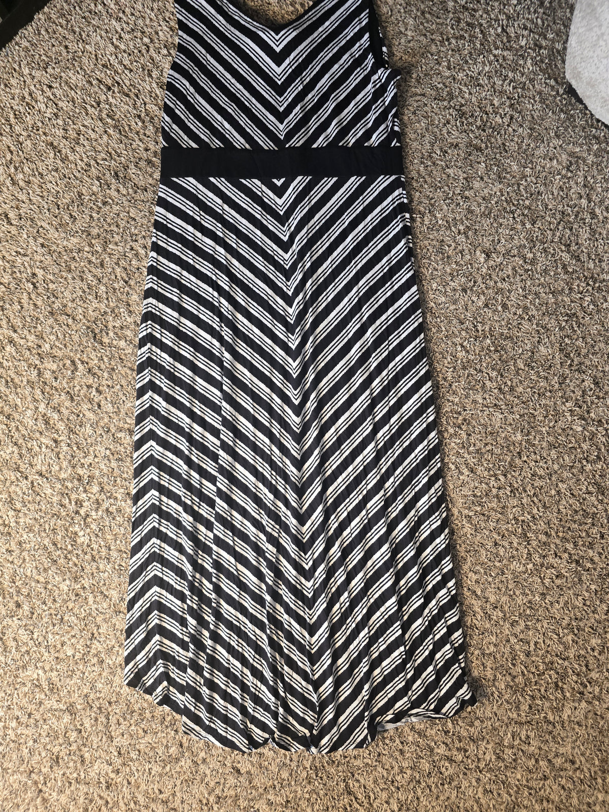 Mary McFadden Collection Black & White Chevron Stripe Maxi Dress XL