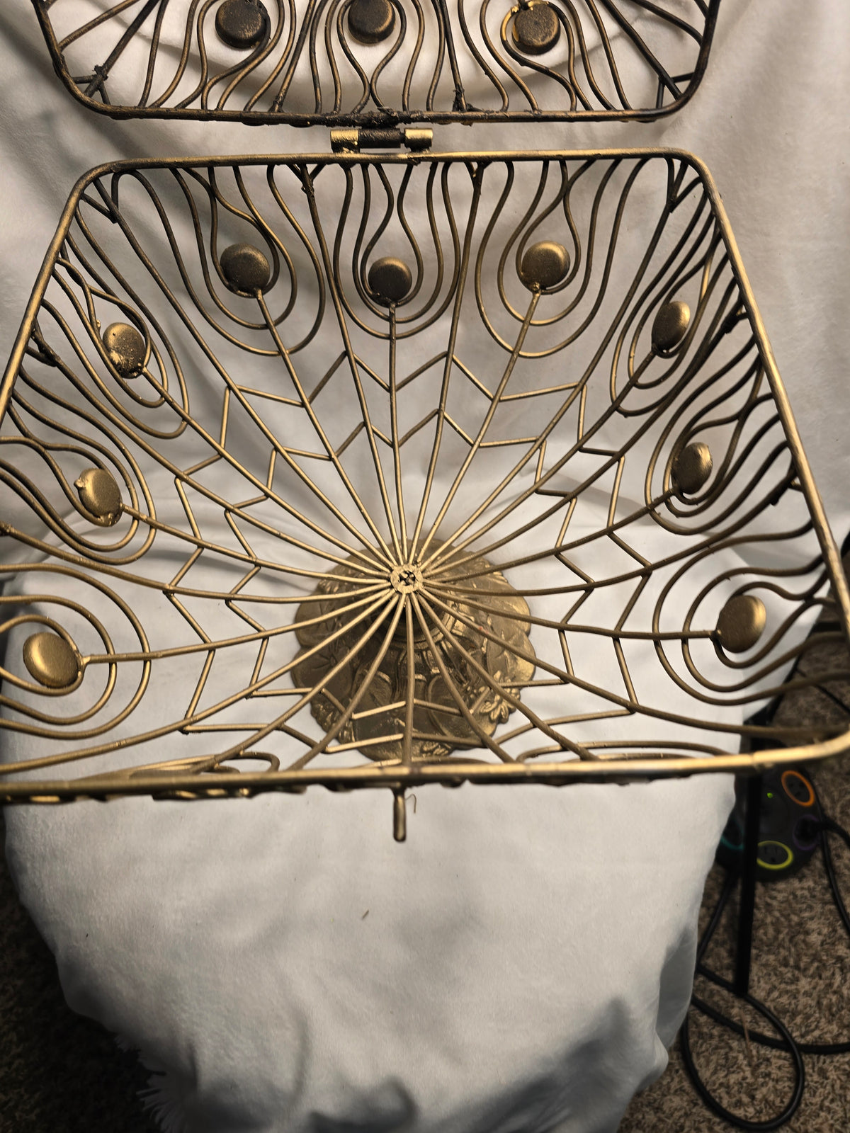 Ornate Gold Metal Wire Pedestal Basket with Lid Decorative Centerpiece