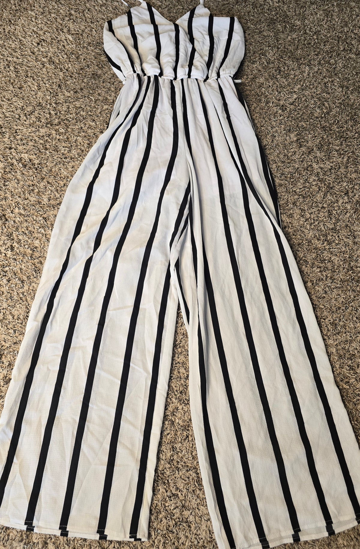 For Joseph Black White Striped Wide Leg Jumpsuit Women’s Size S Spaghetti Strap