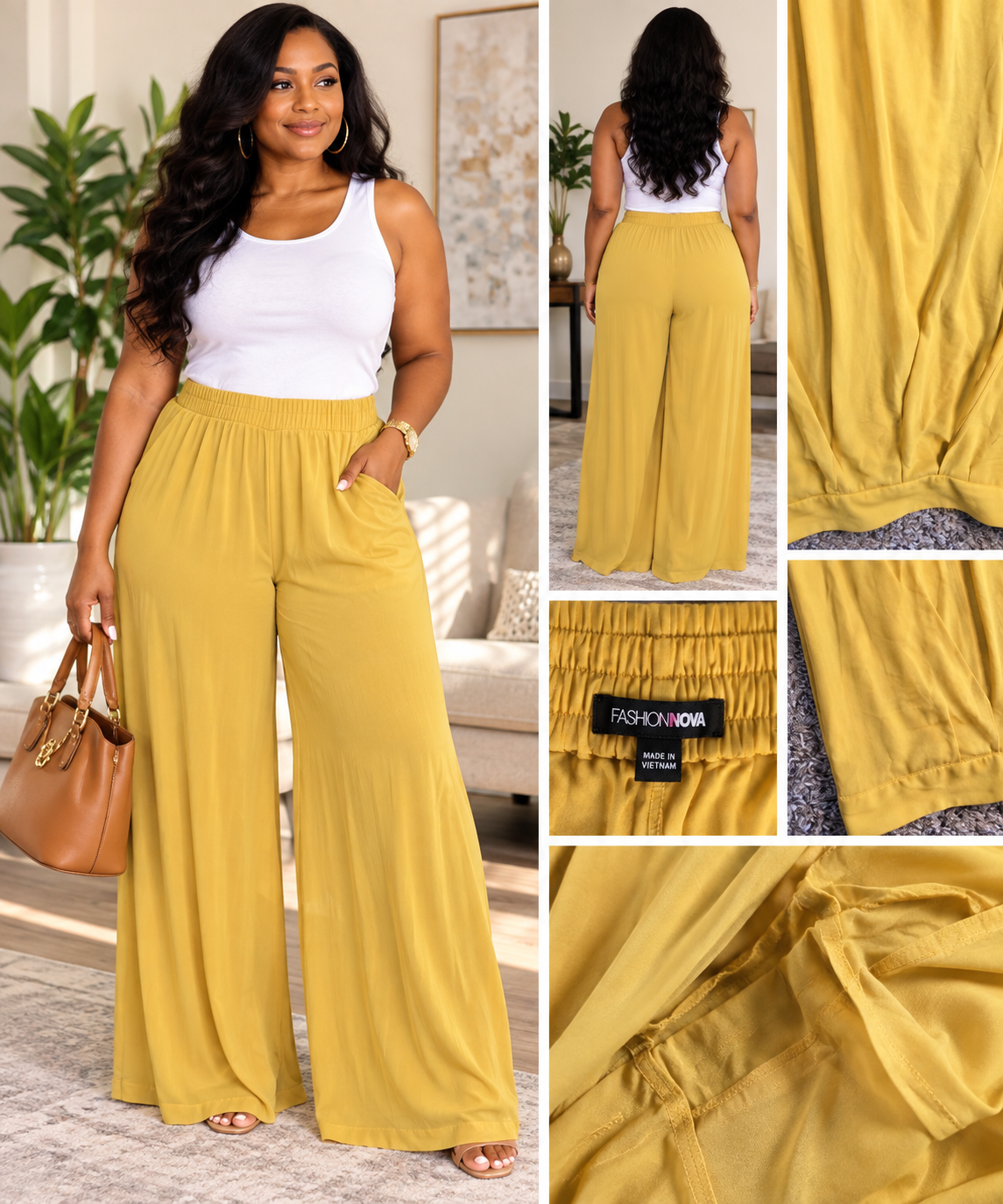 Fashion Nova Mustard Yellow Wide Leg Palazzo Pants Women's Medium Flowy High Waist