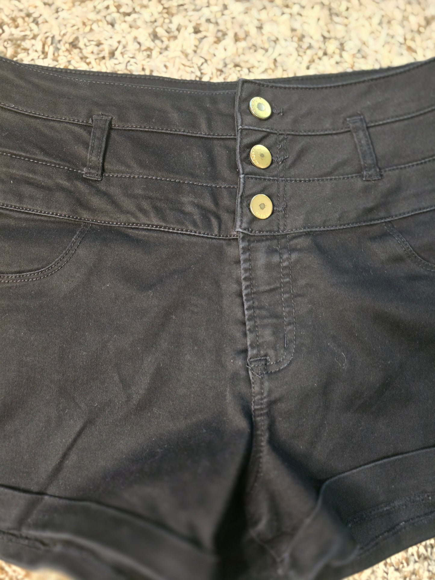 Women’s Black High-Waisted Triple Button Shorts – Size 8