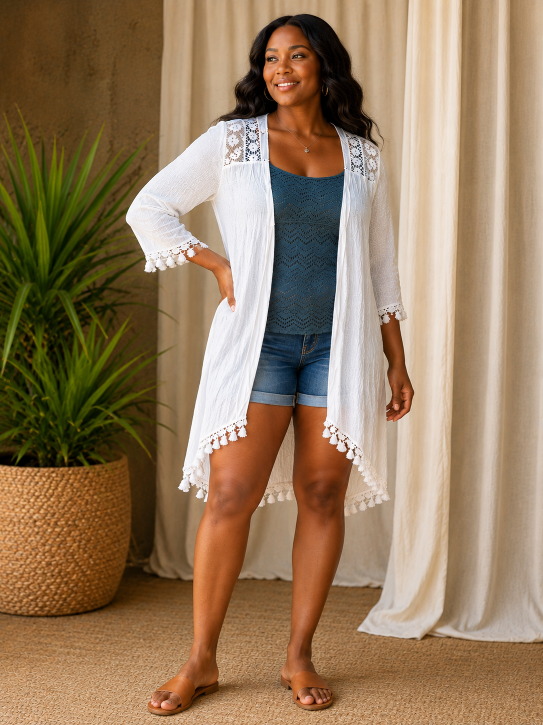 Indigo Rose White Lace Kimono Cover-Up – Women's Size 2X