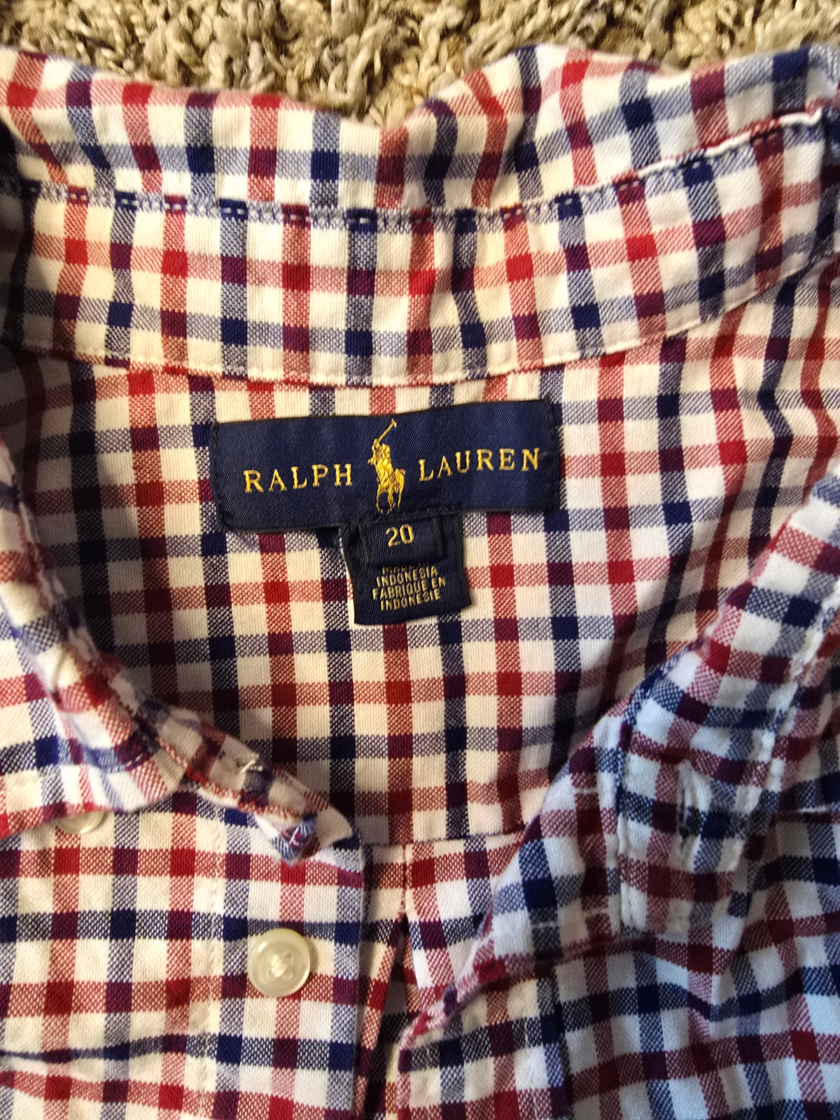Ralph Lauren Women's Plaid Button-Down Shirt Size 20 – Red, Navy & White