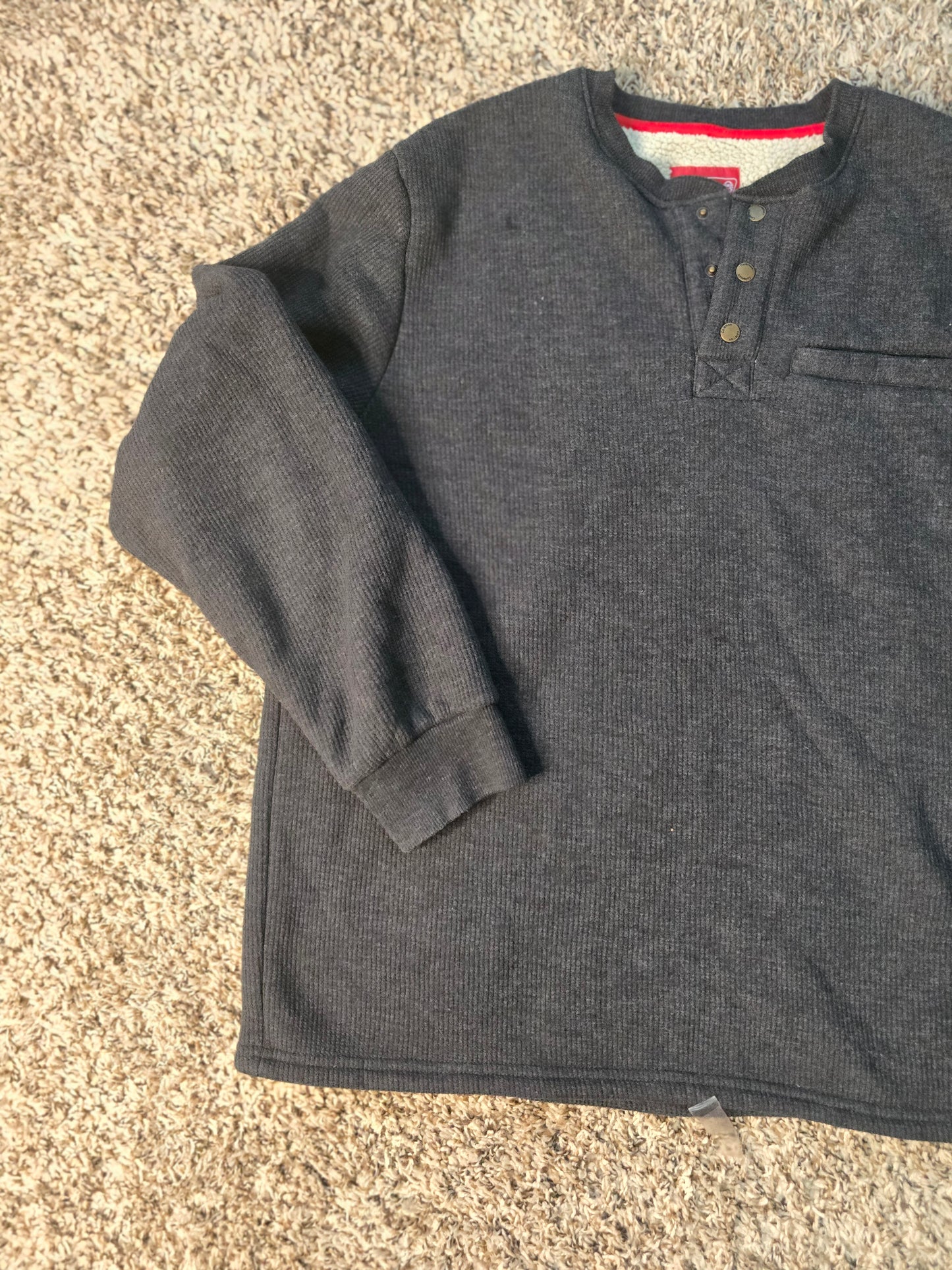 Coleman Men’s XL Sherpa-Lined Henley Pullover – Charcoal Gray