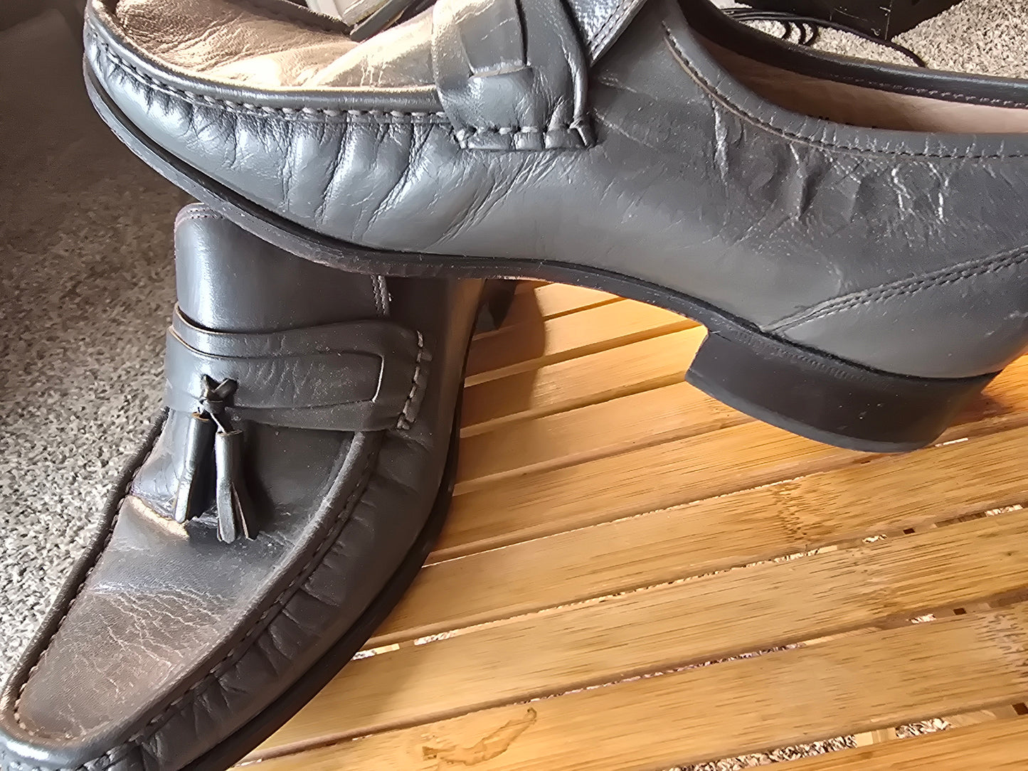 Stafford Men’s 9M Gray Leather Tassel Loafers Made in USA Vintage Dress Shoes