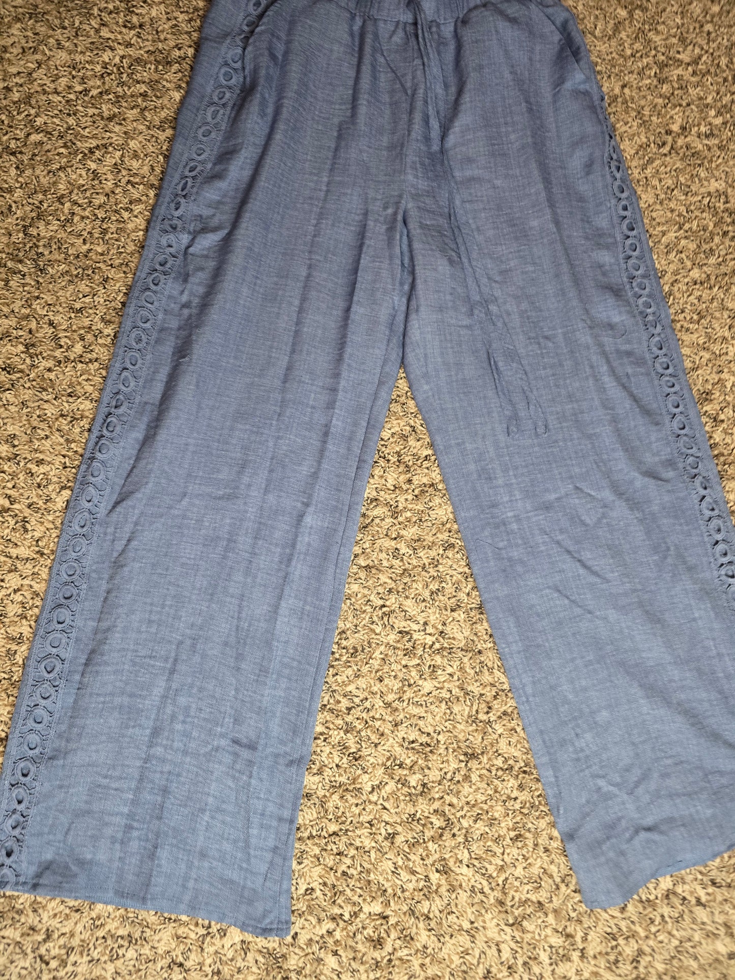 Women's Blue Wide-Leg Pull-On Pants – Size Large