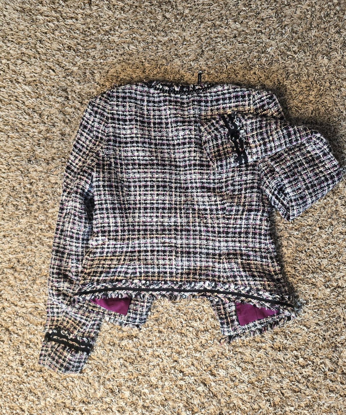 White House Black Market WHBM Tweed Bouclé Jacket Women's Size 0 Pink Black